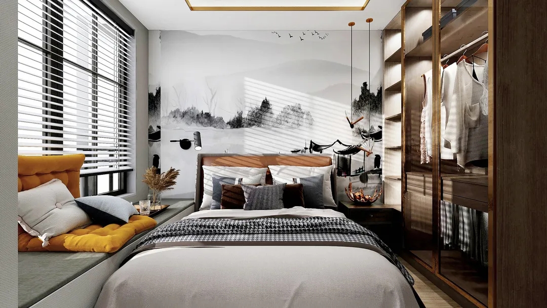 中式简约瓷砖加盟卧室装修效果图