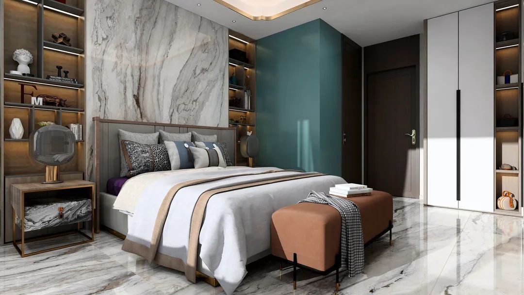  岩板厂家蒙地卡罗瓷砖岩板卧室效果图