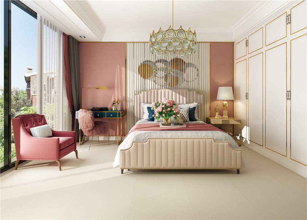  蒙地卡罗马卡龙胭脂粉纯色瓷砖卧室效果图 