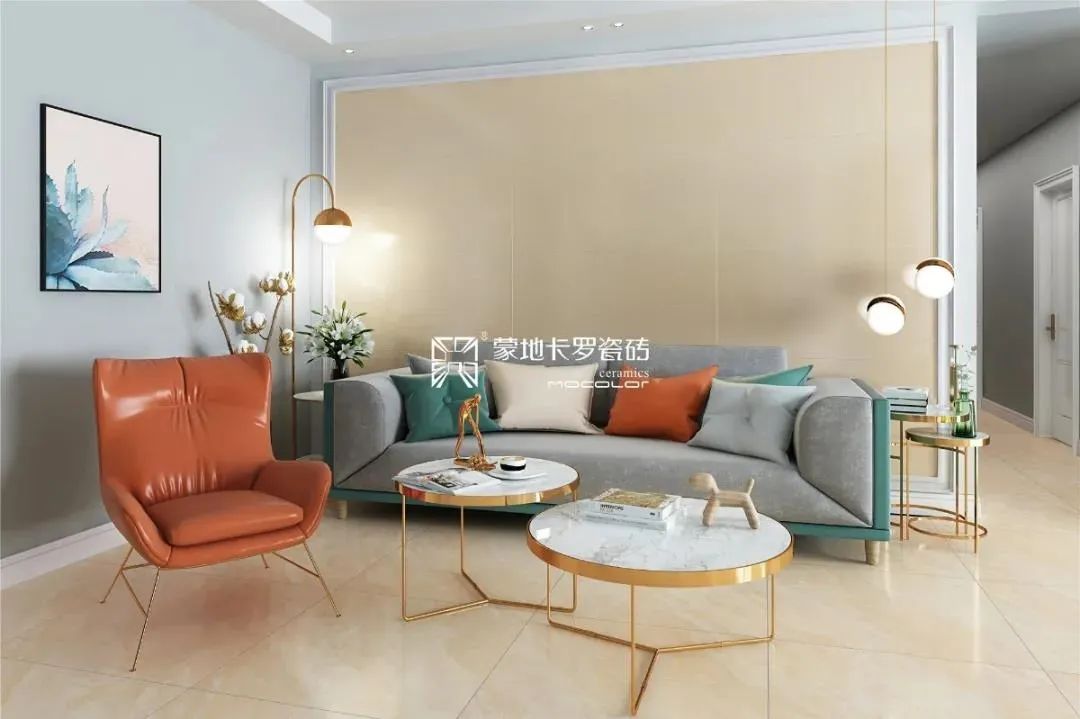  蒙地卡罗纯色瓷砖客厅装修效果图