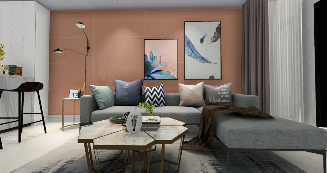  纯色瓷砖客厅装修效果图