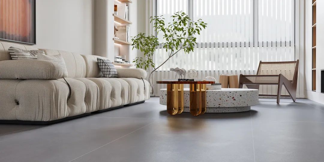蒙地卡罗纯色瓷砖客厅铺贴效果图