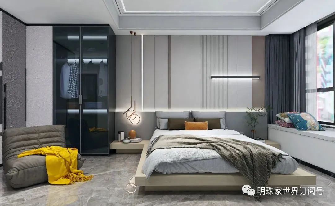 蒙地卡罗纯色瓷砖卧室效果图