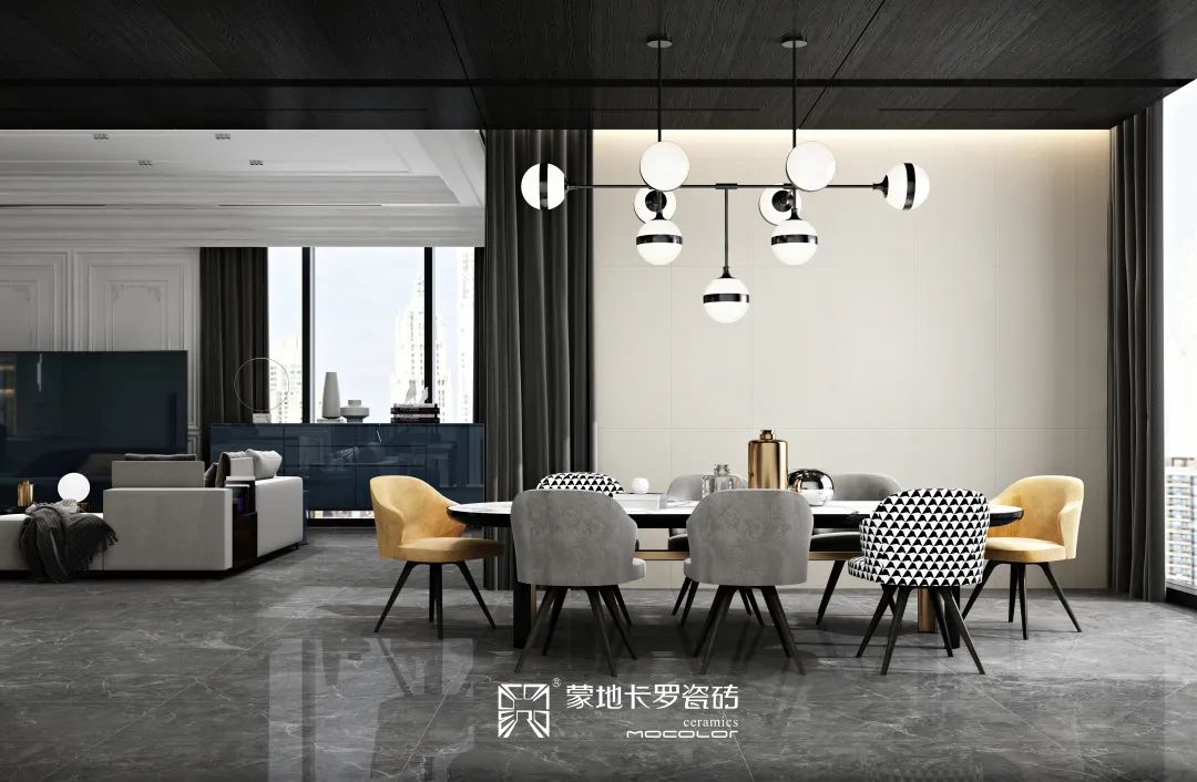 蒙地卡罗纯色瓷砖客厅空间效果图